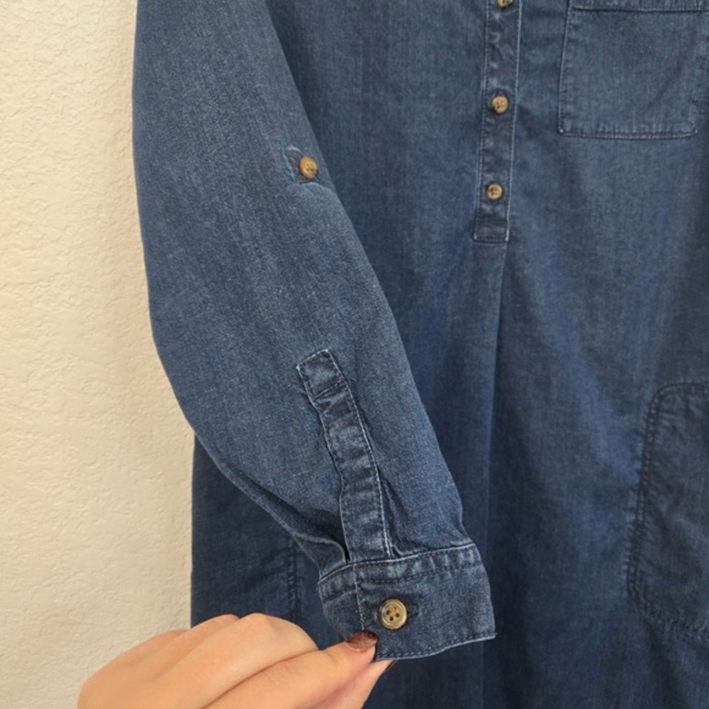 J Jill M Denim Dress Long Sleeve Button Front Casual Shirt Dress Pockets - Picture 2 of 6